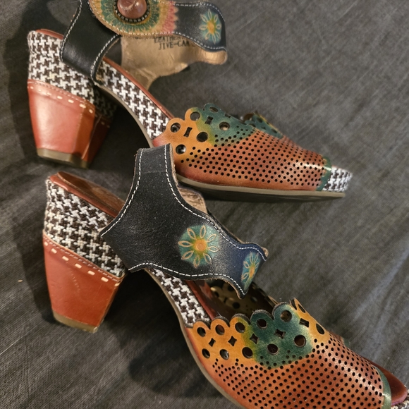 L'Artiste Spring Step Jive Leather Platform Heel Sandals Size 38, US 7.5-8 - Picture 4 of 7